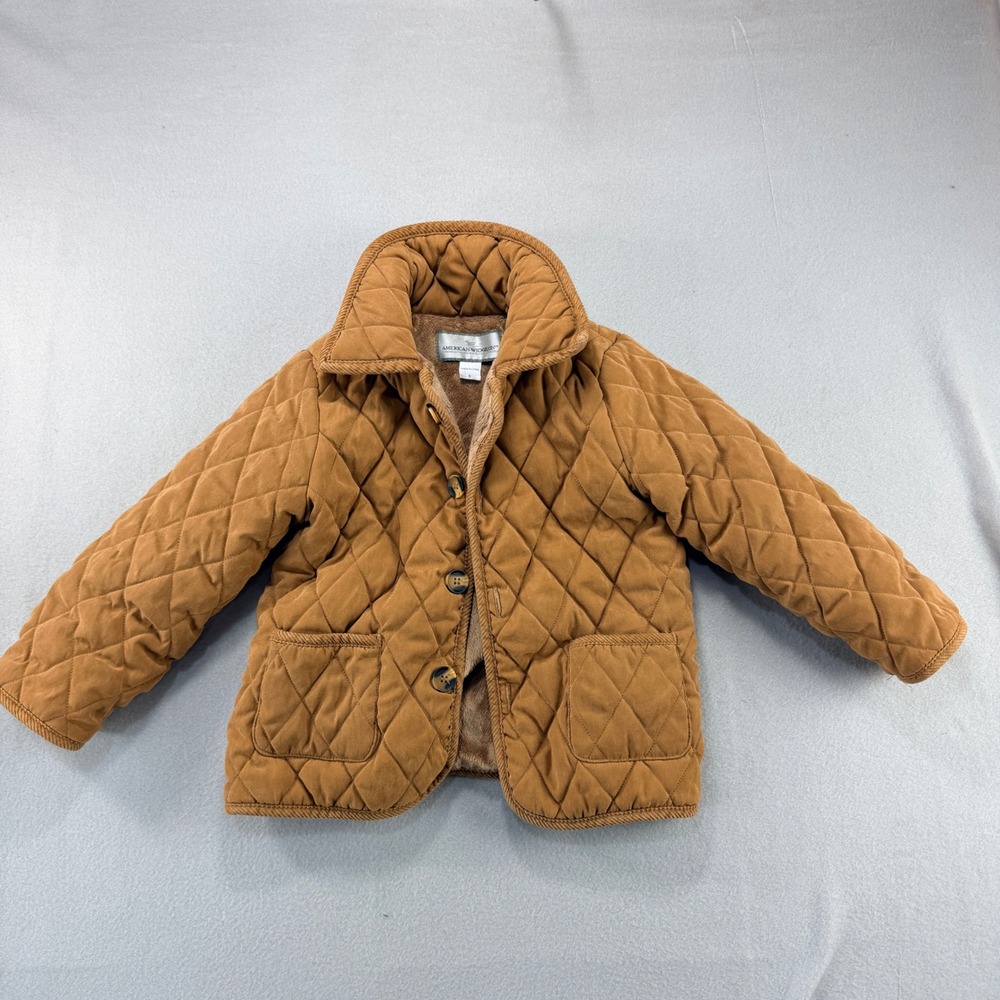 American Widgeon Boys Quilted Barn Jacket Brown Faux Fur Lined Size 5